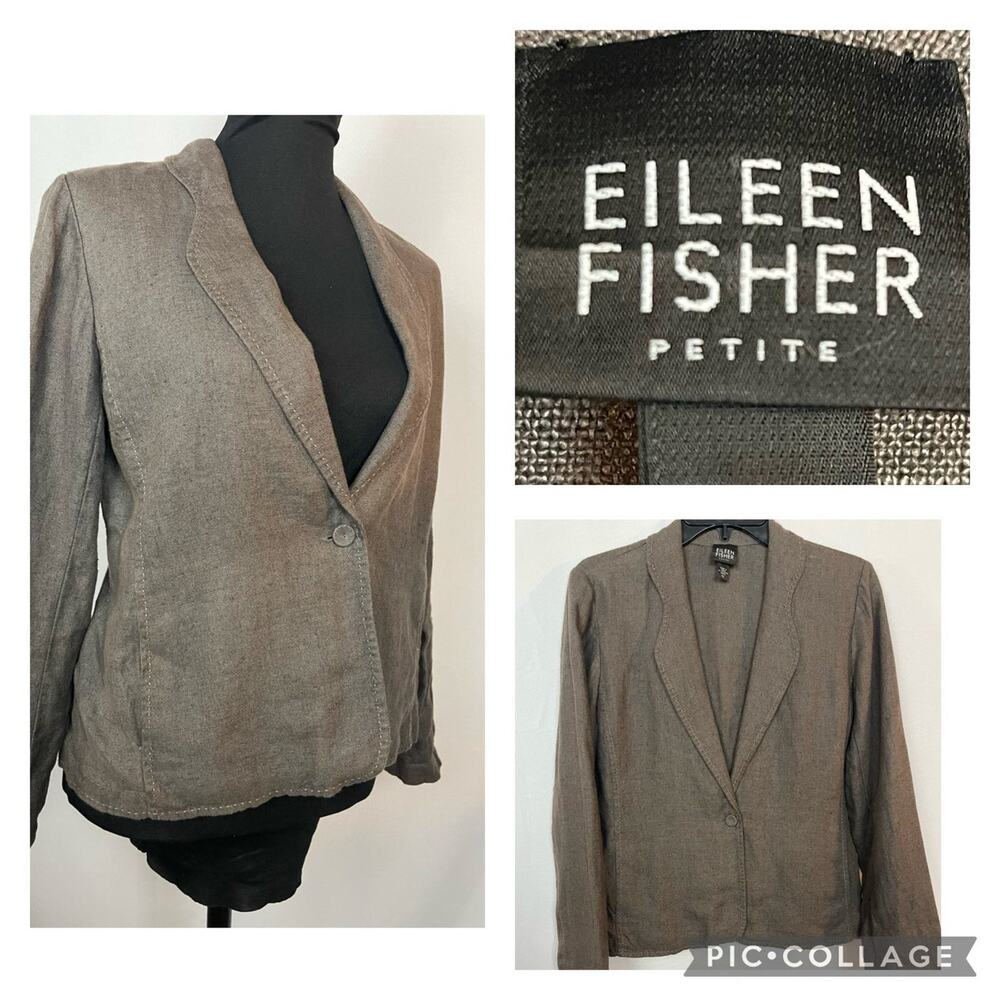 Eileen Fisher petite Linen blazer brown size PS